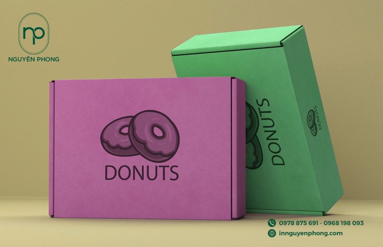 Mẫu hộp đựng bánh donut dạng nắp cài